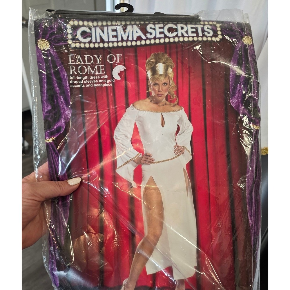 Cinema Secrets Womens L Lady of Rome Costume White Gold Grecian DRESS ONLY 14-16